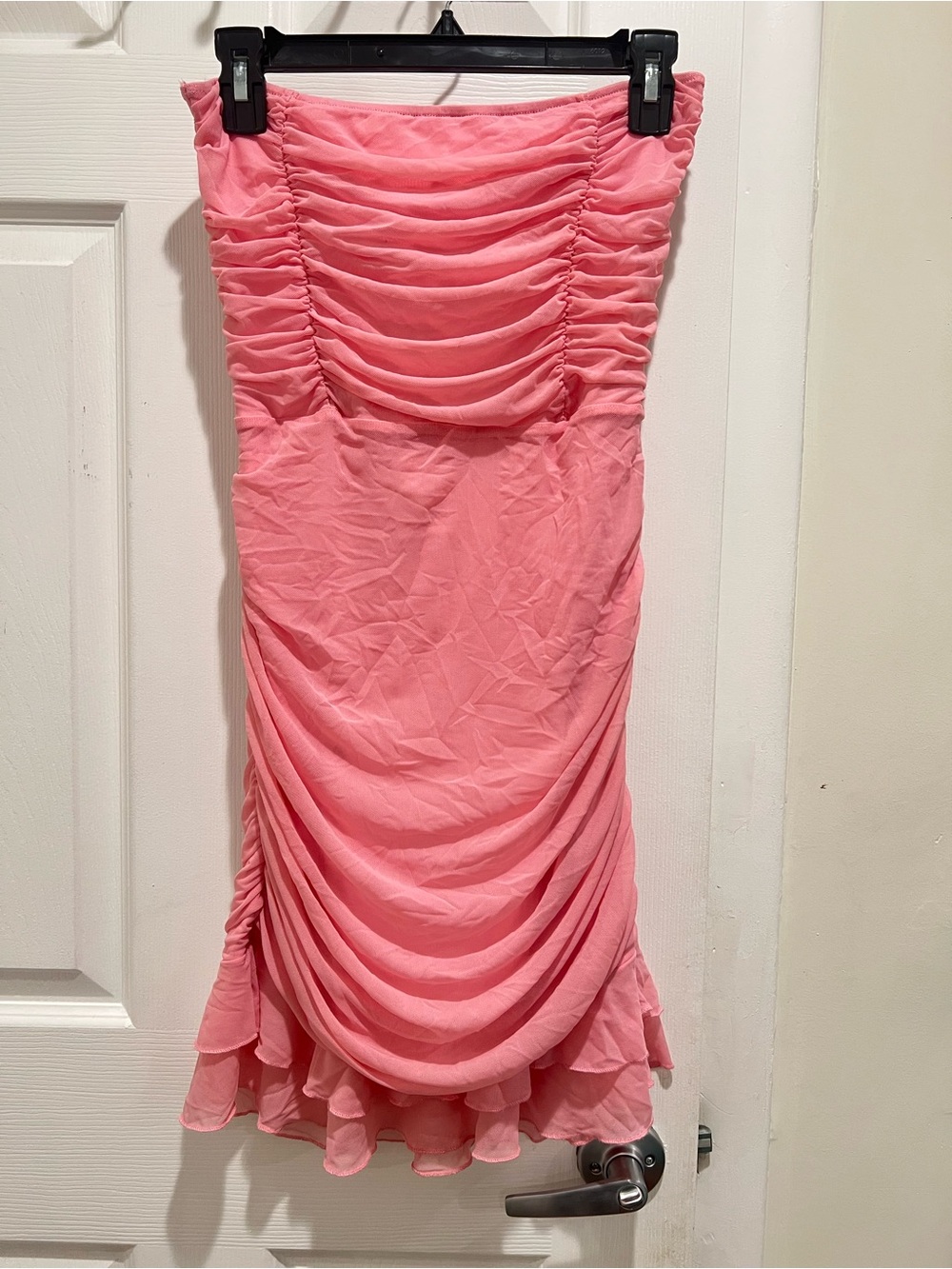 Pink Ruched Strapless Ruffle Mini Dress - Picture 2 of 4